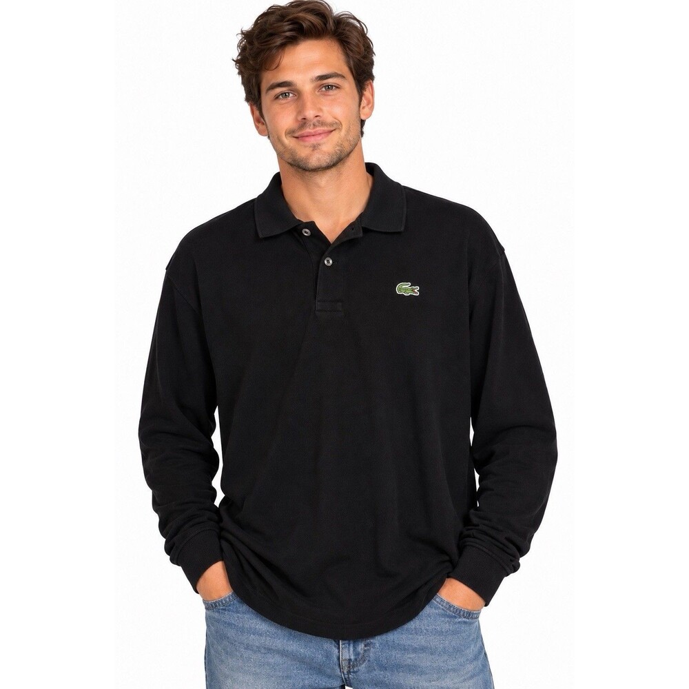 Lacoste Men’s Size 9 Black Long Sleeve Polo Shirt Classic Crocodile Logo